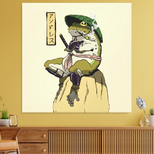 Samurai Frog Poster Faux Canvas Afdrukken Acrylpla (Insitu (Woonkamer))