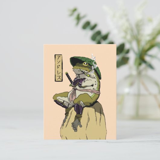 Samurai Frog Poster Faux Canvas Afdrukken Acrylpla Briefkaart (Staand voorkant)