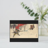 Samurai-gevecht in de sneeuw rond 1890 briefkaart (Staand voorkant)