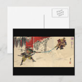 Samurai-gevecht in de sneeuw rond 1890 briefkaart (Voorkant / Achterkant)