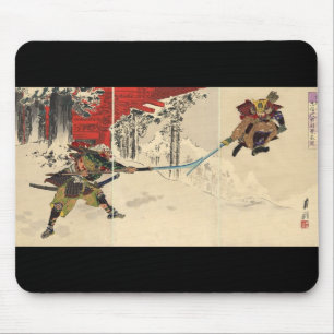 Samurai-gevecht in de sneeuw rond 1890 muismat