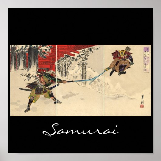 Samurai-gevecht in de sneeuw rond 1890 poster (Voorkant)