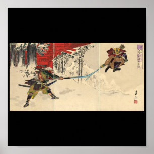 Samurai-gevecht in de sneeuw rond 1890 poster