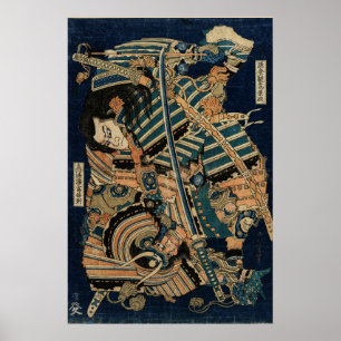SAMURAI-GEVECHT MET KATANA-ZWAARDEN door Hokusai Poster