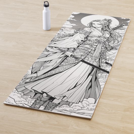 samurai girl and moon anime ink draw art yogamat (In situ)