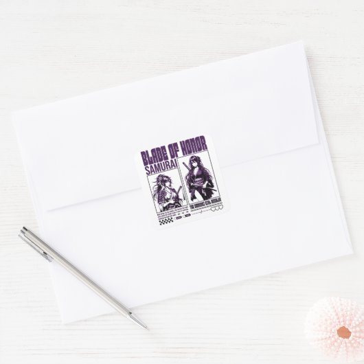Samurai girl vierkante sticker (Envelop)