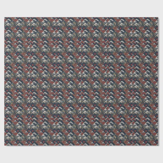 Samurai & Grote Golf Traditioneel Japans Patroon Cadeaupapier (Vlak)