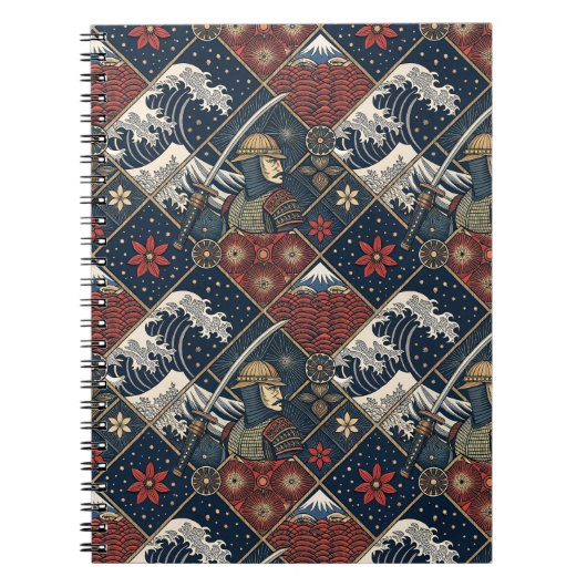 Samurai & Grote Golf Traditioneel Japans Patroon Notitieboek (Voorkant)