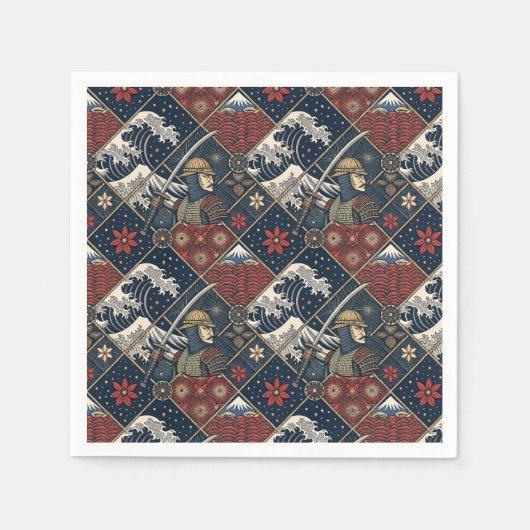 Samurai & Grote Golf Traditioneel Japans Patroon Servet (Voorkant)