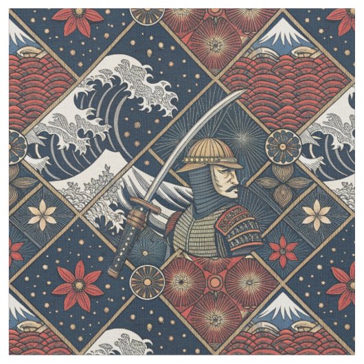 Samurai & Grote Golf Traditioneel Japans Patroon Stof (Close Up)