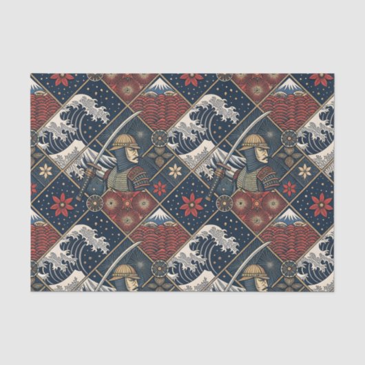 Samurai & Grote Golf Traditioneel Japans Patroon Tissuepapier (Voorkant)