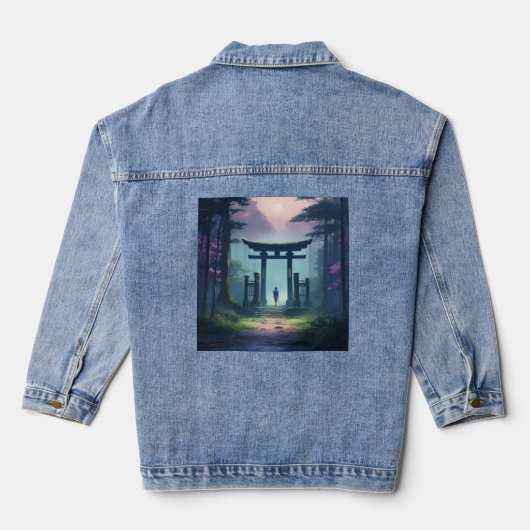 Samurai Guardian: Mystiek bos met Torii-poort Denim Jacket (Achterkant)