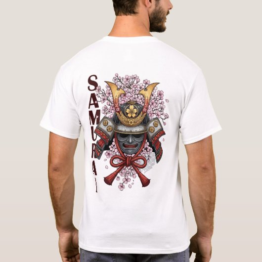 Samurai Helm Bloem Bloem T-Shirt – Japanse Oorlog (Achterkant)