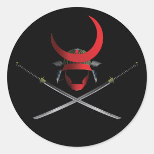 Samurai Helm en Zwaarden Ronde Sticker