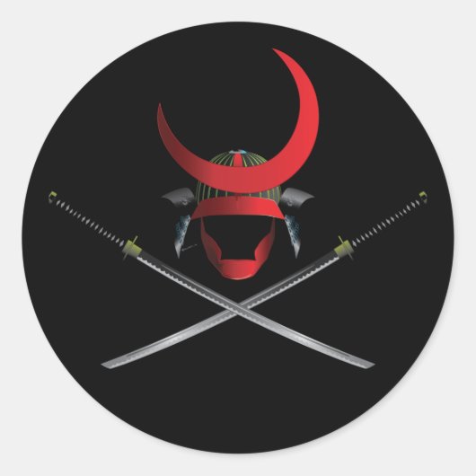 Samurai Helm en Zwaarden Ronde Sticker (Voorkant)