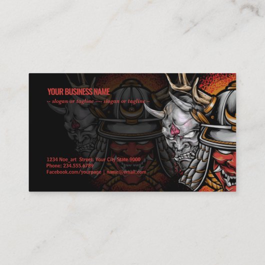 Samurai helm met oni mask visitekaartje (Achterkant)