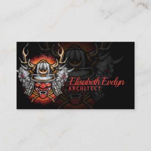 Samurai helm met oni mask visitekaartje (Voorkant)