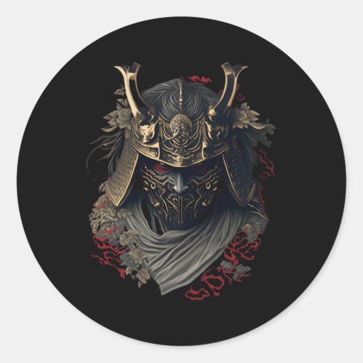 Samurai Helm Warrior Bushido Oni Japanse cultuur Ronde Sticker (Voorkant)