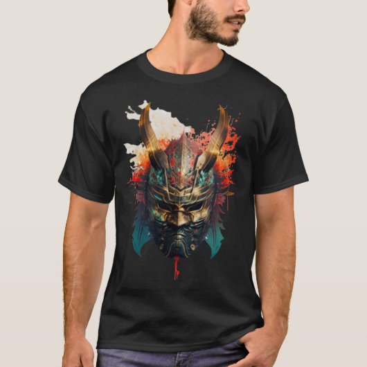 Samurai Helm Warrior Bushido Oni Masker Japans C T-shirt (Voorkant)