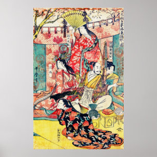 Samurai Hideyoshi en Wives 1805 Blauwgroen Poster