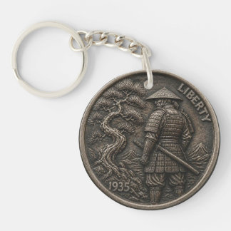 Samurai Hobo Nickel Gegraveerde Munt Dubbelzijdig Sleutelhanger