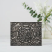 Samurai Hobo Nickel Gegraveerde Munt Kunst Briefkaart (Staand voorkant)