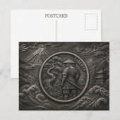 Samurai Hobo Nickel Gegraveerde Munt Kunst Briefkaart (Voorkant / Achterkant)