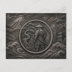 Samurai Hobo Nickel Gegraveerde Munt Kunst Briefkaart