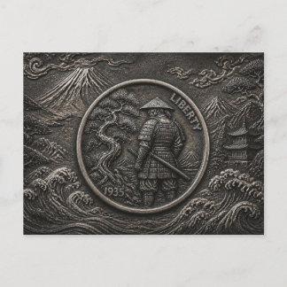 Samurai Hobo Nickel Gegraveerde Munt Kunst Briefkaart