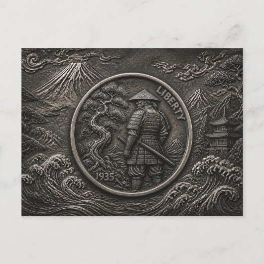 Samurai Hobo Nickel Gegraveerde Munt Kunst Briefkaart (Voorkant)