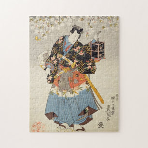 Samurai Holding Lantern Ukiyo-e Jigzaag Puzzle Legpuzzel