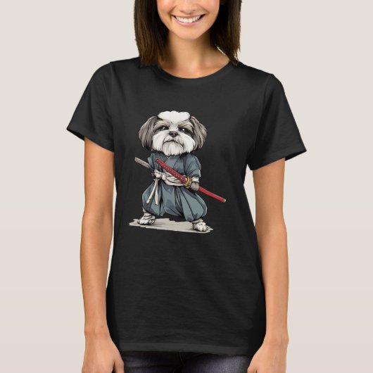 Samurai Hond Japanse Ukiyo e Style Lhasa Apso Hond T-shirt (Voorkant)