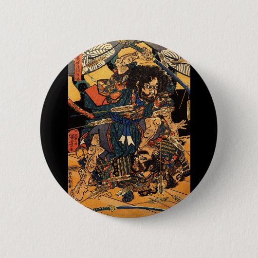 Samurai in Combat, ongeveer 1800's Ronde Button 5,7 Cm (Voorkant)