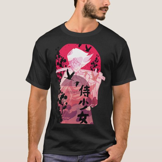 Samurai in de maan silhouette t-shirt (Voorkant)