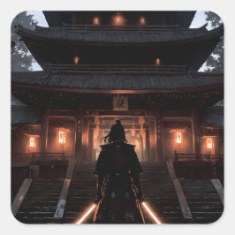 Samurai in front of a Japanese temple Vierkante Sticker