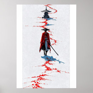 Samurai in Rode Robe op Wit Poster