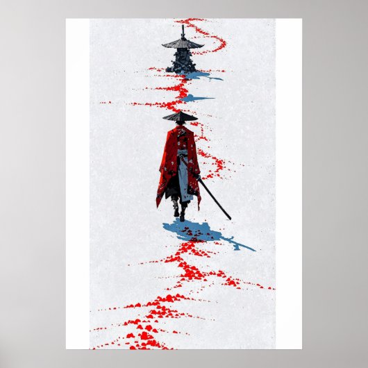 Samurai in Rode Robe op Wit Poster (Voorkant)