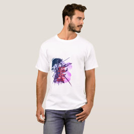 Samurai Inkt Kunst T-Shirt-Dubbelzijdig Blauw & Gr T-shirt