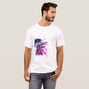 Samurai Inkt Kunst T-Shirt-Dubbelzijdig Blauw & Gr T-shirt