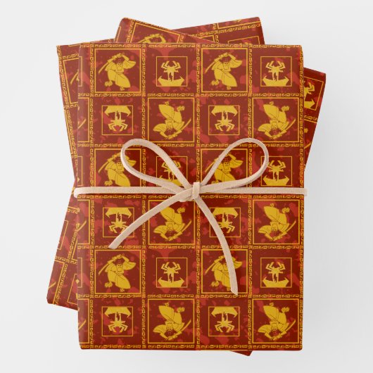 Samurai Jack & Aku Golden Silhouette Tile Pattern Inpakpapier Vel (In situ)