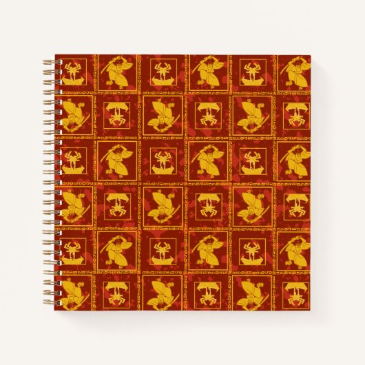 Samurai Jack & Aku Golden Silhouette Tile Pattern Notitieboek (Voorkant)