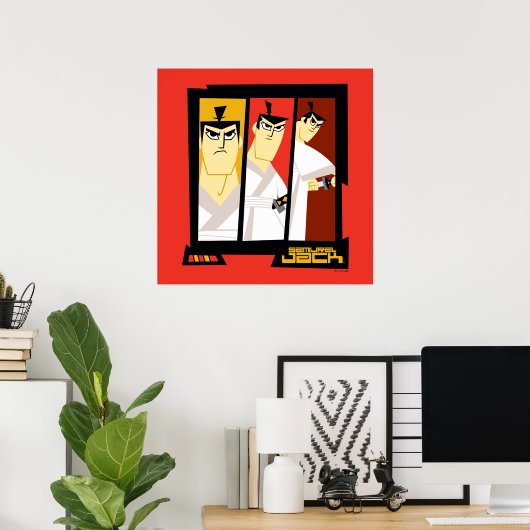 Samurai Jack Character Tri-Panel Futuristic Frame Poster (Thuiskantoor)