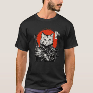 Samurai Japanese Cat Bushido Warrior Katana Sword  T-shirt