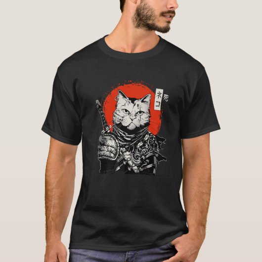 Samurai Japanese Cat Bushido Warrior Katana Sword  T-shirt (Voorkant)