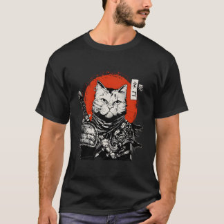 Samurai Japanese Cat Bushido Warrior Katana Sword T-shirt