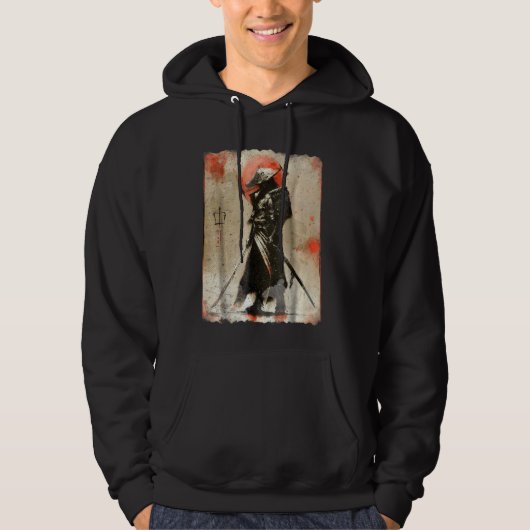 Samurai Japanner Retro Art Prin Bushido Hoodie (Voorkant)