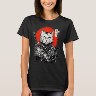 Samurai Japanse Kat Bushido Krijger Katana Zwaard T-shirt