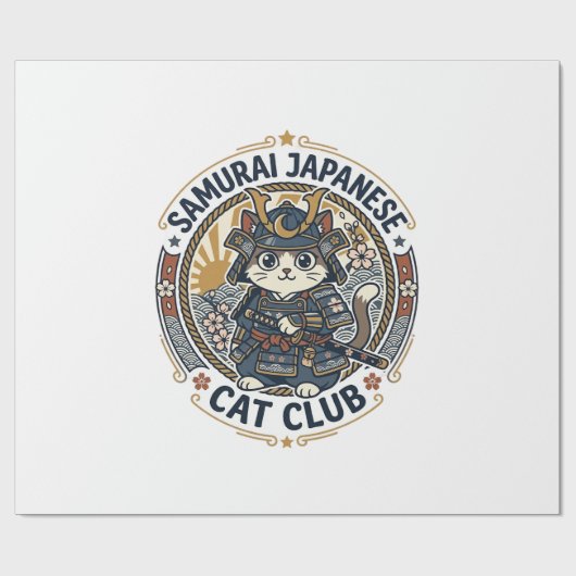 Samurai Japanse Kat POD Vector Kunst - Samurai Jap Cadeaupapier (Vlak)