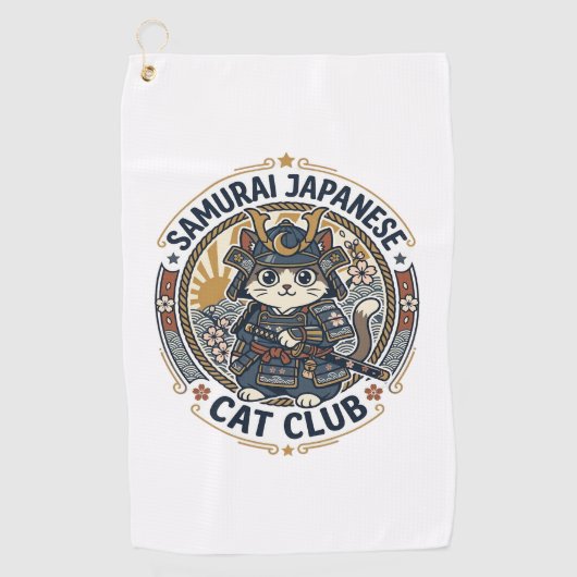 Samurai Japanse Kat POD Vector Kunst - Samurai Jap Golfhanddoek (Voorkant)