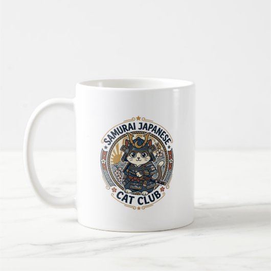 Samurai Japanse Kat POD Vector Kunst - Samurai Jap Koffiemok (Links)